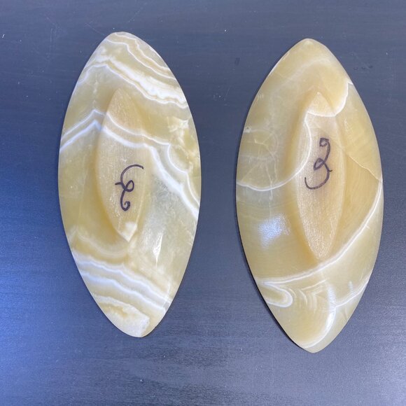 Set of 2 Hand Carved Onyx Tray, Table Center Decor Fruit Trays, Yellow White - Picture 9 of 10